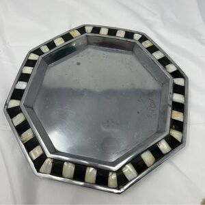 Vintage Towle Silversmiths Octagon Mosaic Tray Mother of Pearl and Horn Inlay